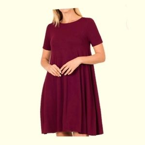 COPY - Zenana, maroon dress with side pockets